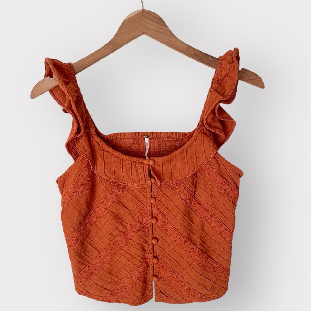 Free People Riviera Lace Inset Tank Top in Burnt Sienna Orange size X-Small - Picture 6 of 10